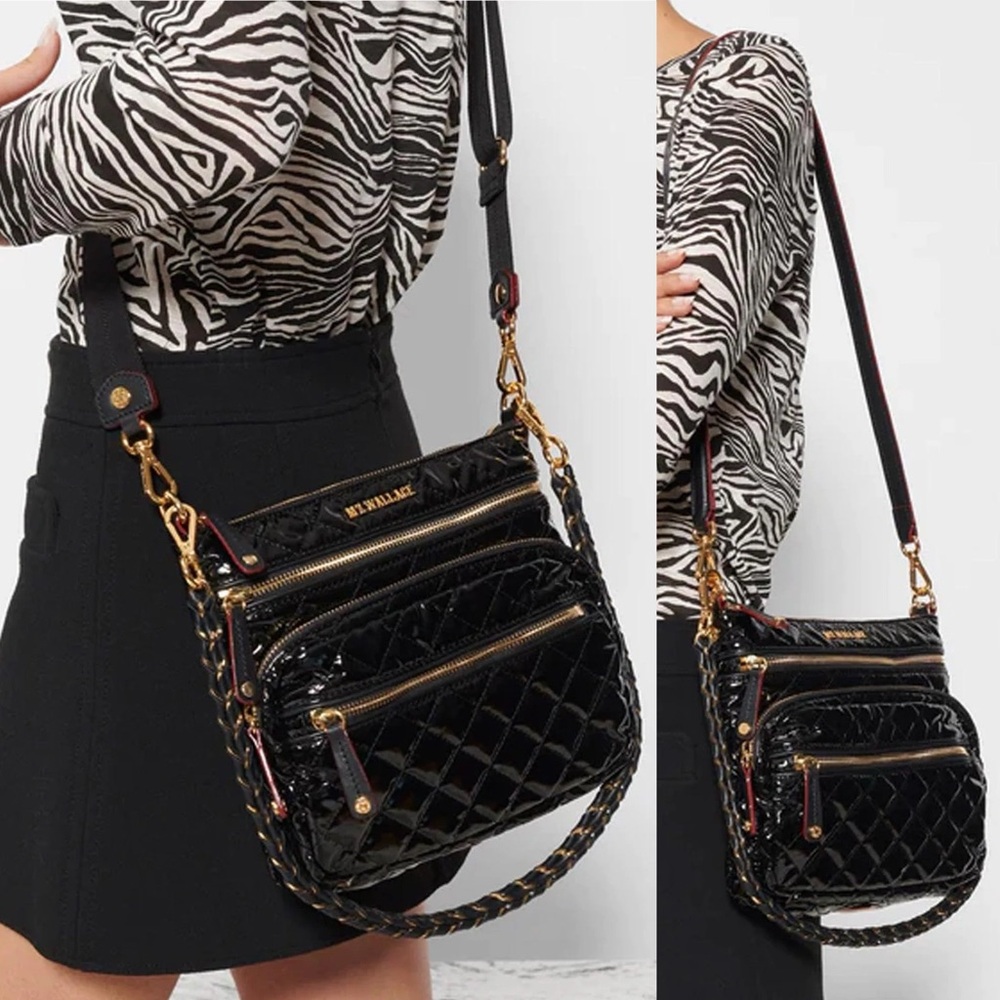 MZ Wallace Glossy Black Quilted Crossbody Bag